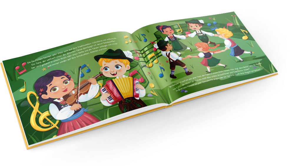 German children songs and dances or German traditional food: kids discover more in this personalised book on Germany