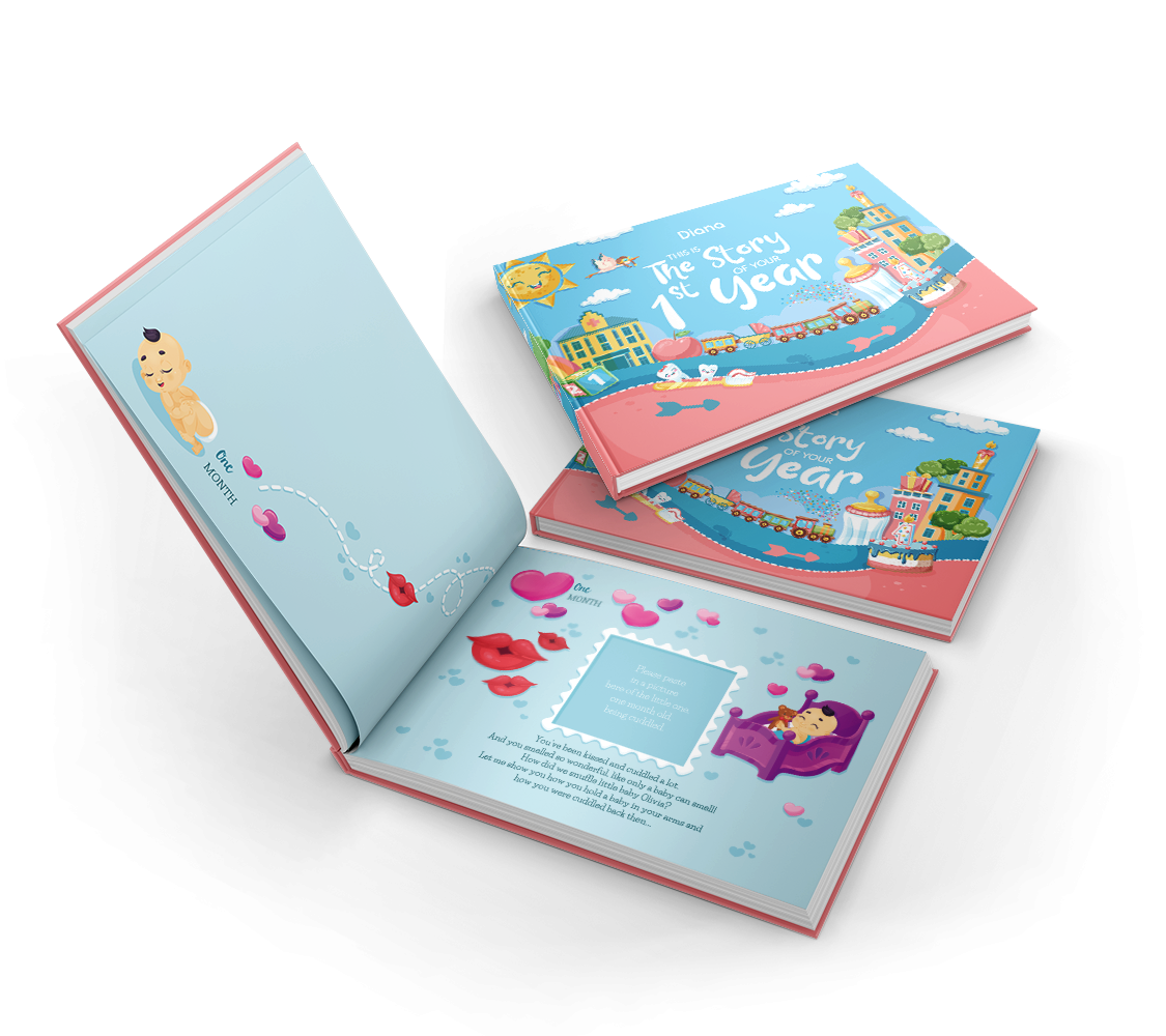 Our best-seller 1st birthday book comes with touching words, friendly baby illustrations and personal snapshots