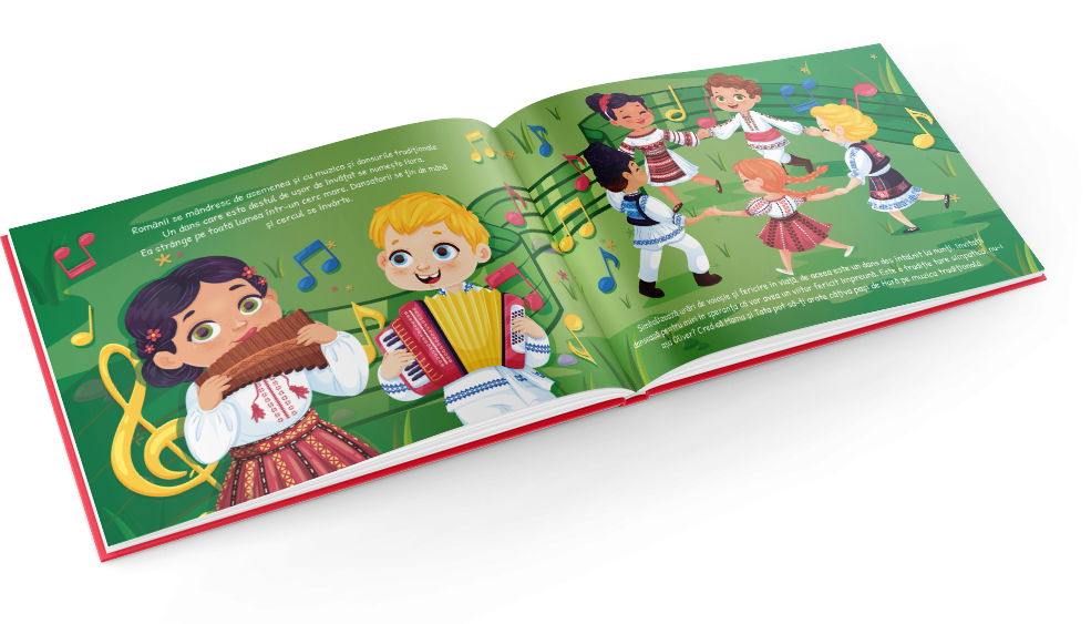 Traditional Romanian food and traditional dances: kids discover more in this personalised book about Romania